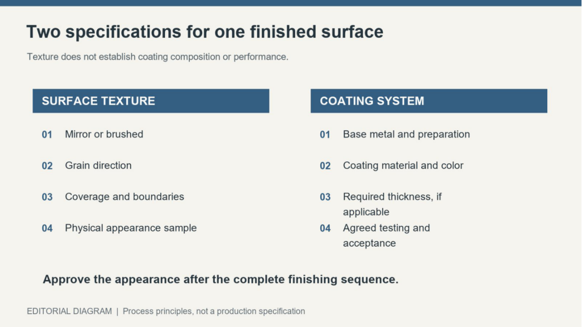 Specify texture and coating separately Comparison diagram separating surface texture requirements from coating requirements