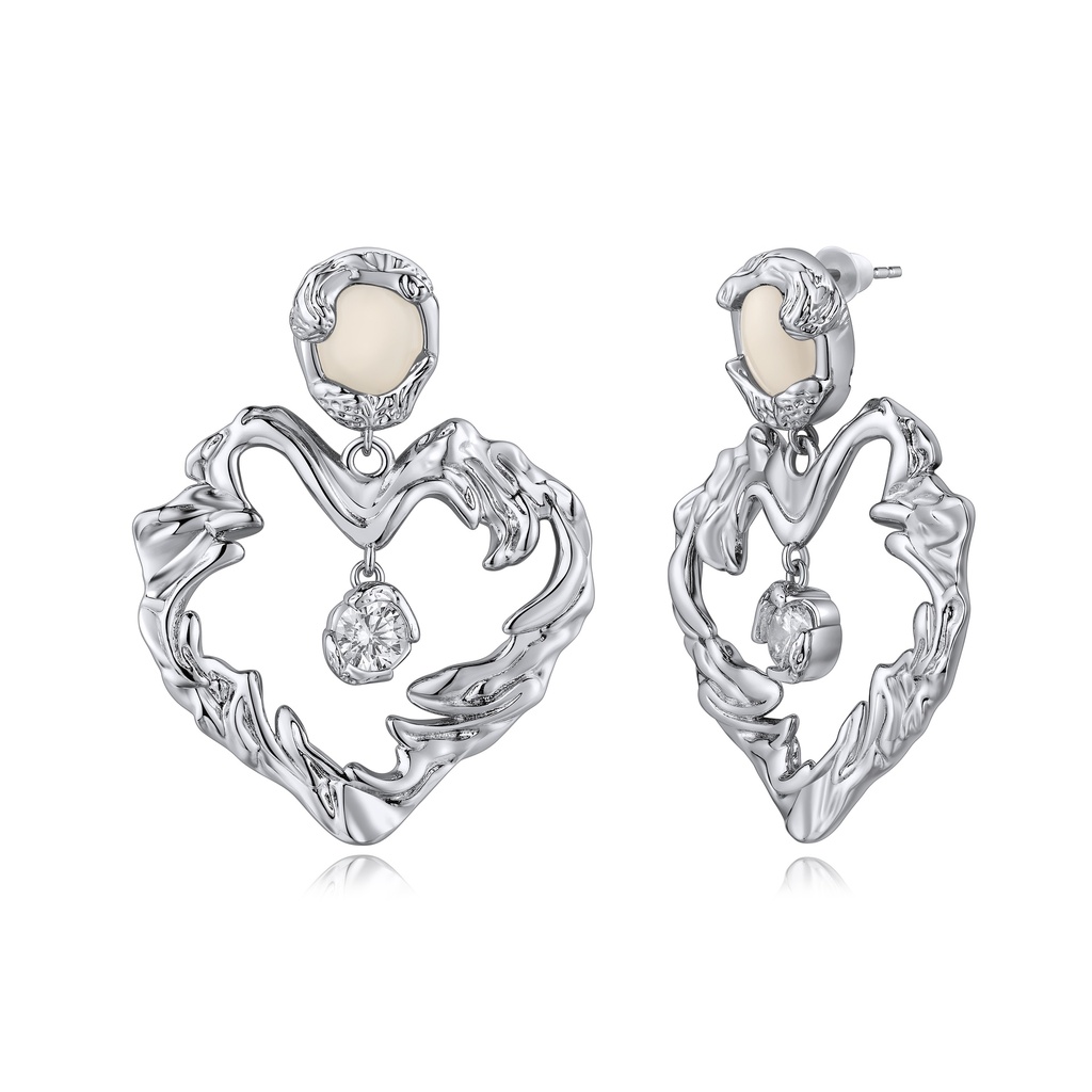 Dangling Heart Stud Earrings with Crystal Drop Charm