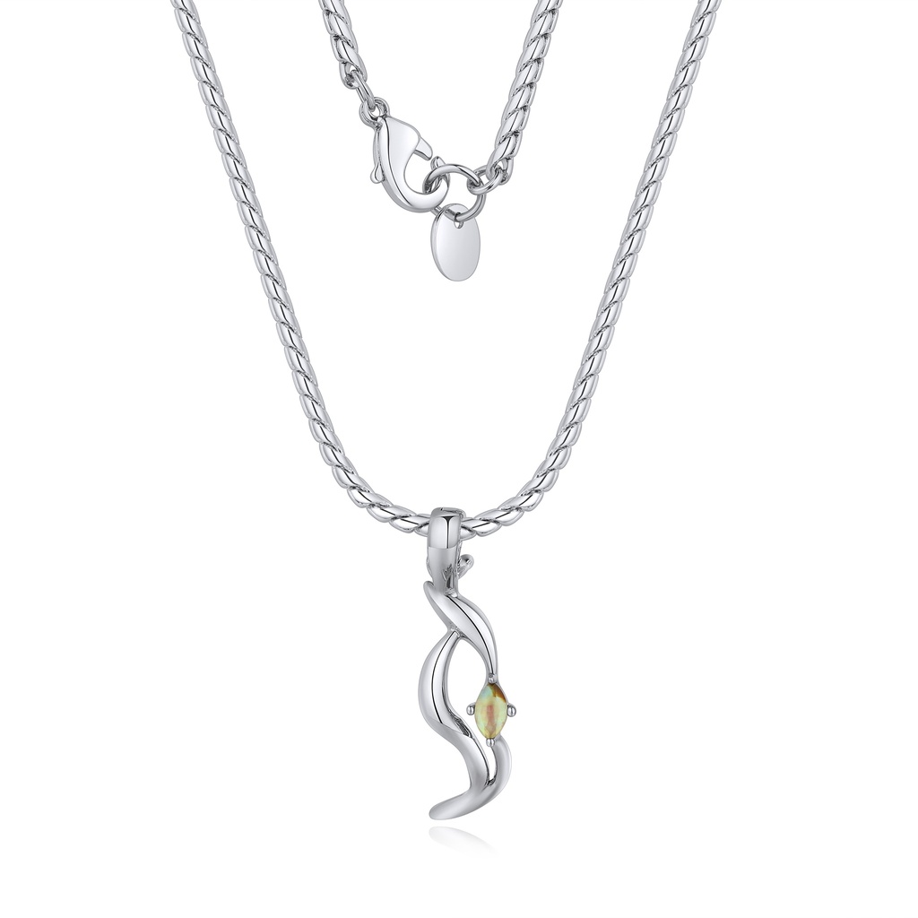 Double Layer Silver Brass Necklace with Abstract Gem Pendant