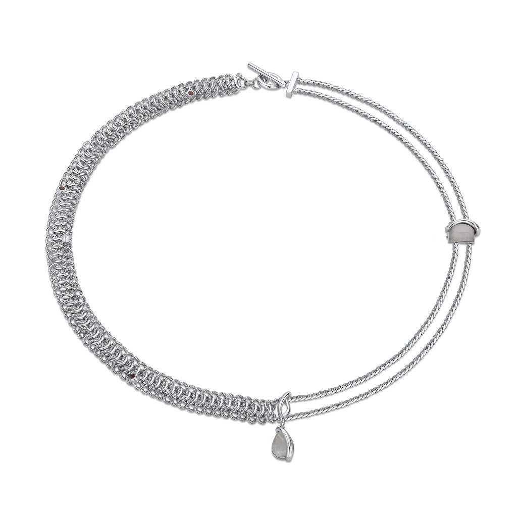 Double-Strand Bracelet with Milky Stone Accent