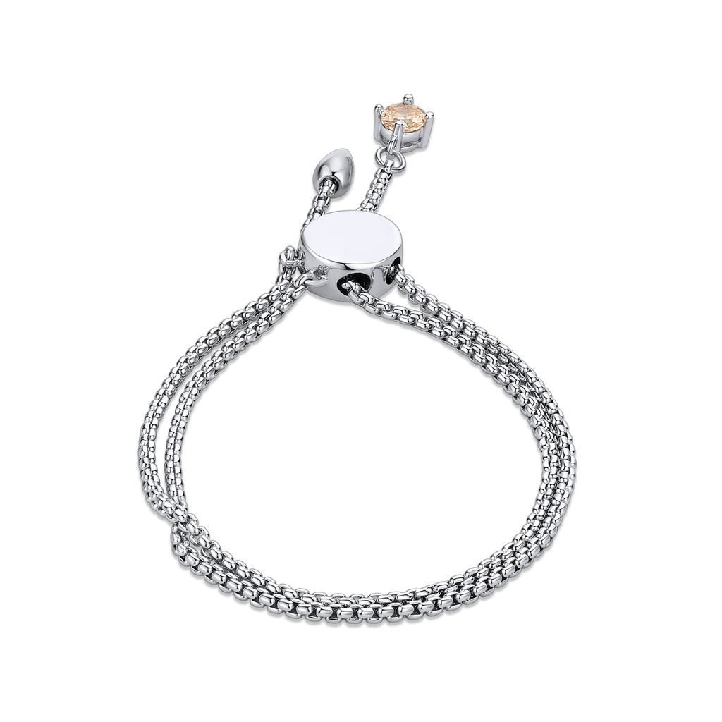 Bracelet: Double Chain Adjustable Bracelet with Peach Crystal Detail