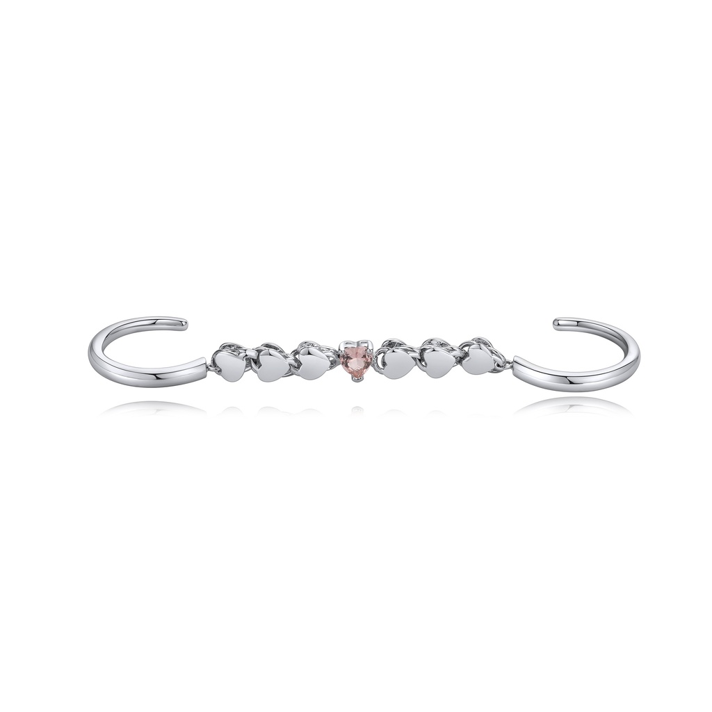 Delicate Heart Motif Brass Ear Cuff with Pink Crystal