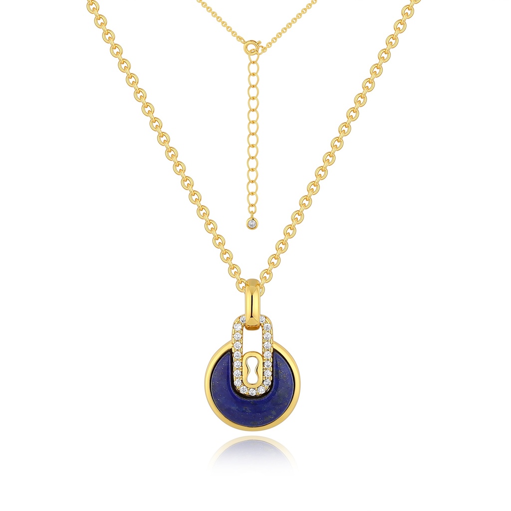 Round Blue Stone Necklace with Sparkling Crystal Drop Accent
