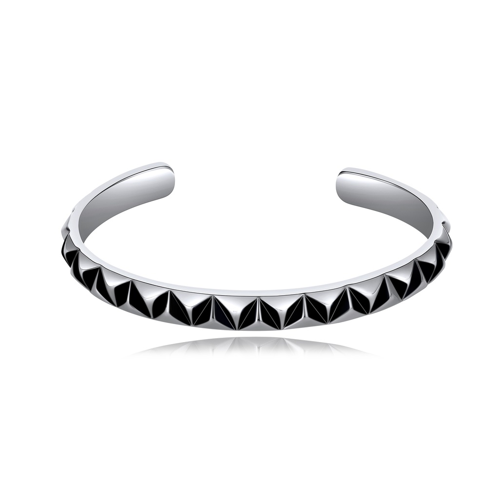 Black Pyramid Stud Stainless Steel Cuff Bracelet Punk Style
