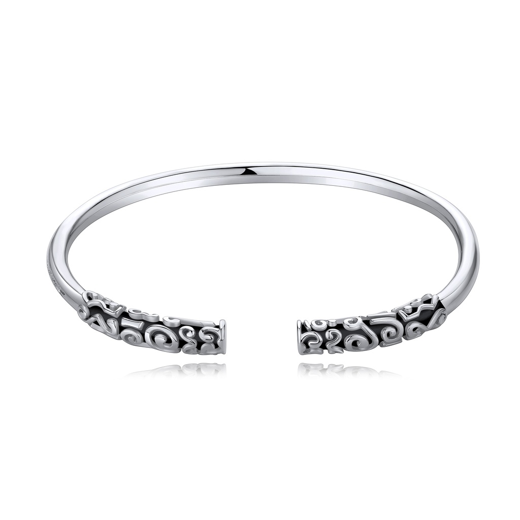 Vintage Pattern Stainless Steel Bracelet with Carved Open Ends
