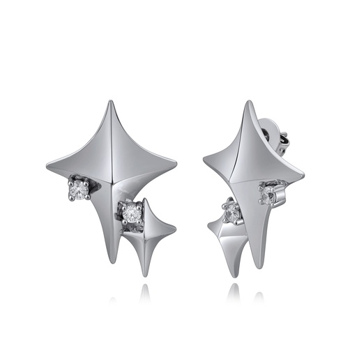 [BJ01E0220] Silver Starburst Earrings with Cubic Zirconia