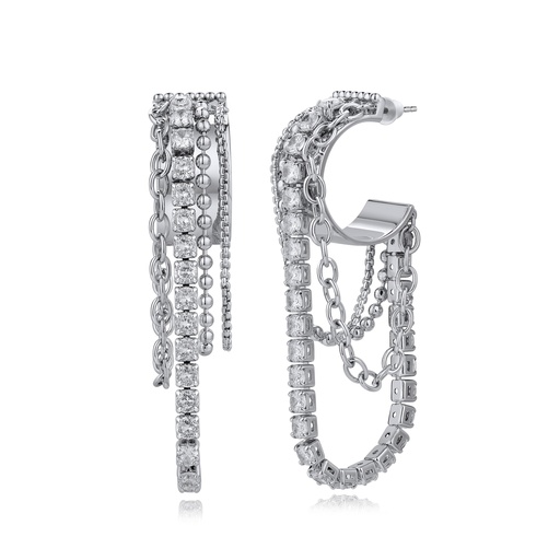 [BJ01E0226] Layered Rhinestone Chain Hoop Earrings with Sparkling Accents