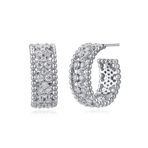 [BJ01E0229] Brass Pave Crystal Hoop Earrings Bold Glam Statement Jewelry