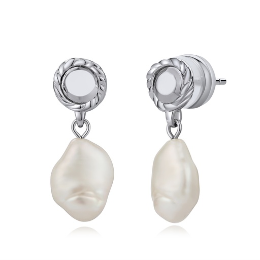 [BJ01E0230-1] Rope Stud Baroque Pearl Earrings in Brass Modern Classic Design