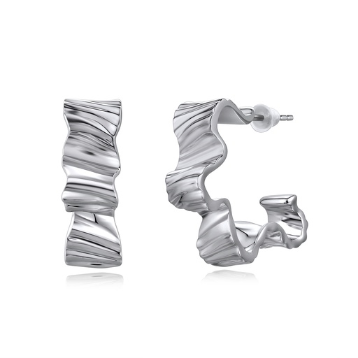 [BJ01E0233] Rippled Texture Brass Hoop Earrings Unique Sculptural Wave Design