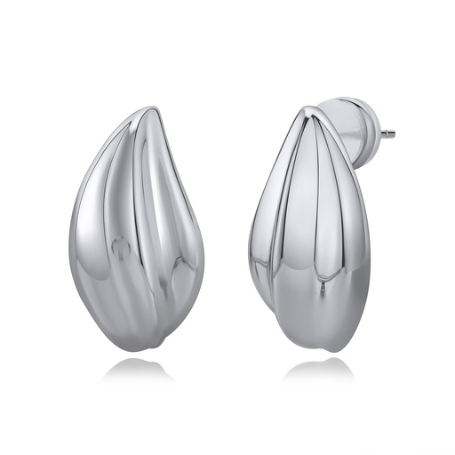 [BJ01E0329] Silver Teardrop Sculpted Stud Earrings