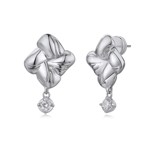 [BJ01E0337-1] Twisted Floral Knot Earrings with Zircon Drop