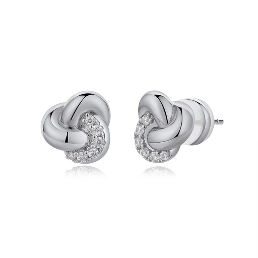 [BJ01E0339-1] Silver Knot Stud Earrings with Pavé Accents