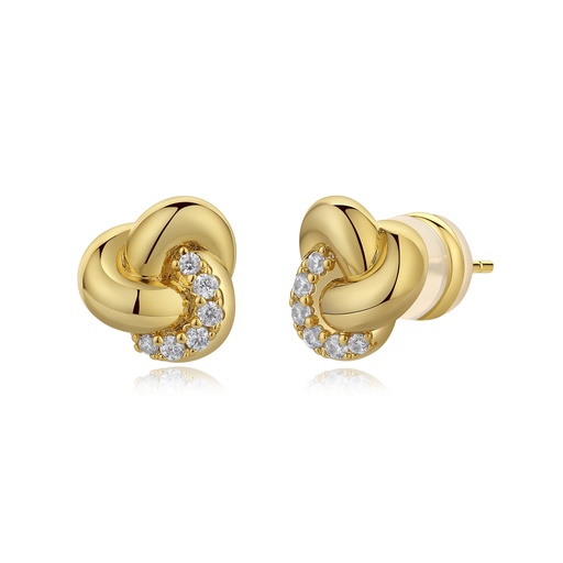 [BJ01E0339-2] Gold Knot Stud Earrings with Cubic Zirconia Accents
