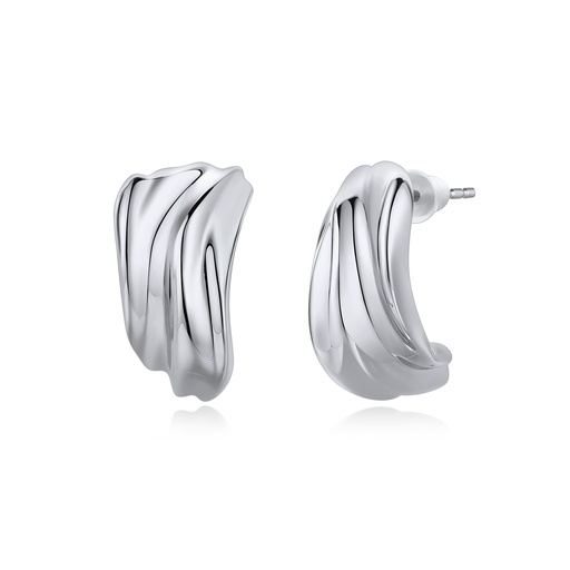 [BJ01E0346] Minimalist Sculptural Wave Hoop Earrings in Silver Tone