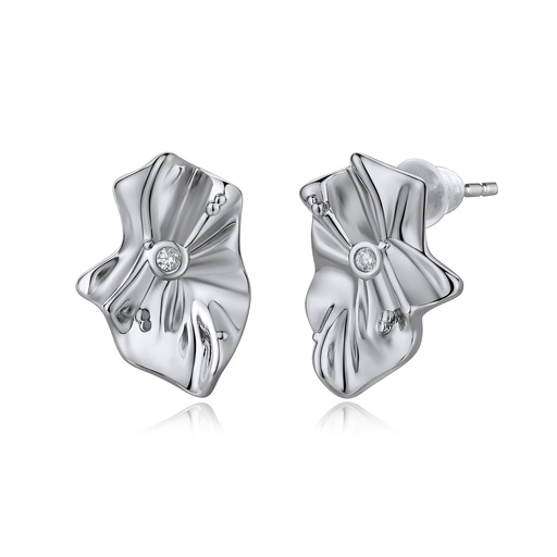 [BJ01E0357] Sculptural Floral Petal Stud Earrings with Cubic Zirconia