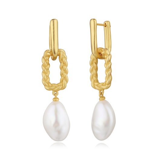 [BJ01E0476] Twisted Link Drop Earrings with Baroque Pearls