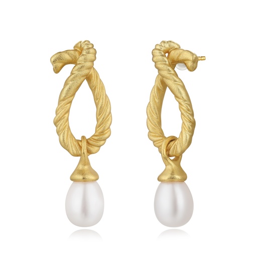 [BJ01E0488] Rope-Twist Oval Hoops with Teardrop Pearls