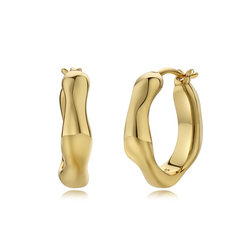 [BJ01E0519] Gold Abstract Wave Hoop Earrings in Polished Brass