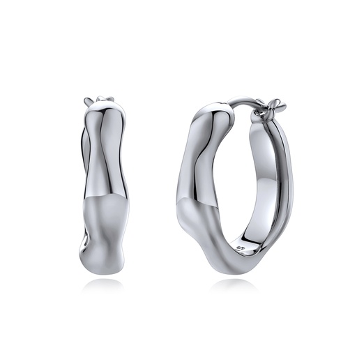 [BJ01E0519-1] Silver Abstract Wave Hoop Earrings in Polished Brass