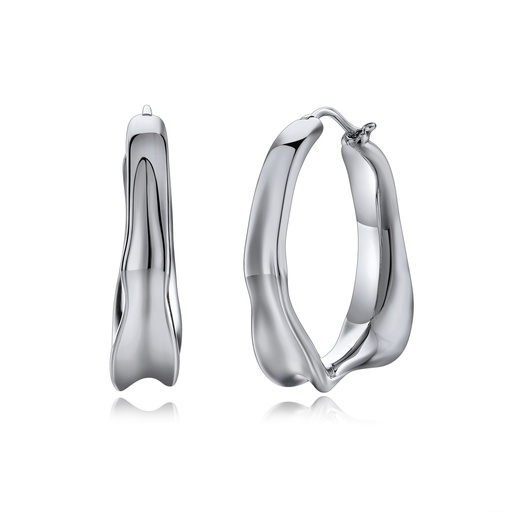 [BJ01E0528] Organic Sculptural Silver-Tone Hoop Earrings for Modern Elegance