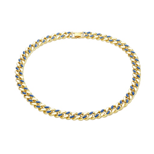 [BJ01N0059-1] Gold-Plated Brass Chain Necklace with Blue Enamel Accents