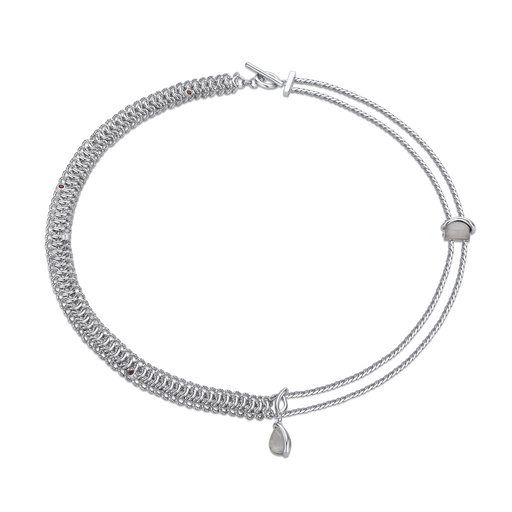 [BJ01N0073-1] Double-Strand Bracelet with Milky Stone Accent