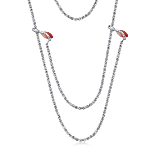 [BJ01N0074-1] Double-Layer Brass Rope Chain Necklace with Red Enamel Accents