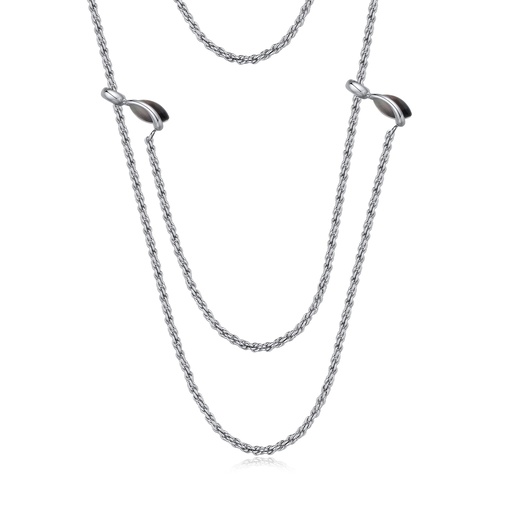 [BJ01N0074-2] Double-Layer Brass Rope Chain Necklace with Black Enamel Details  Description:
