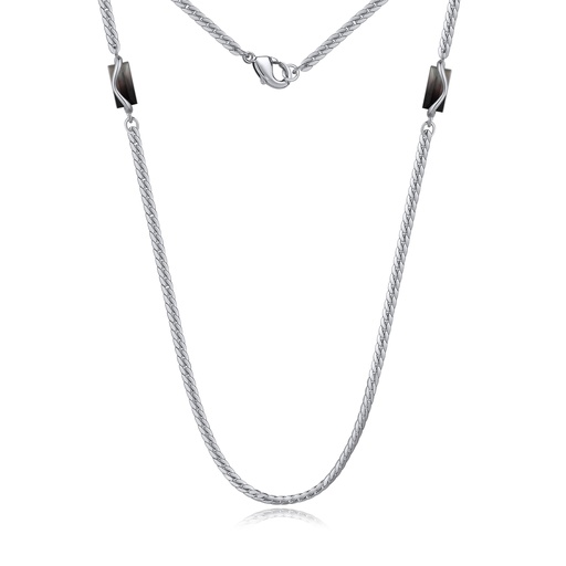 [BJ01N0075-1] Flat Brass Chain Necklace with Bold Black Enamel Rectangle Charms