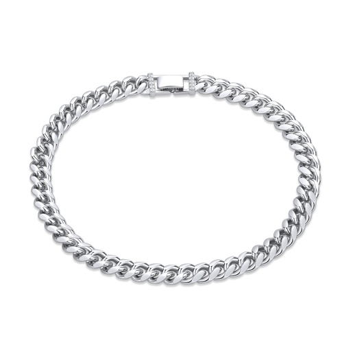 [BJ01N0076-1] Silver Cuban Chain Necklace with Crystal Accent Clasp