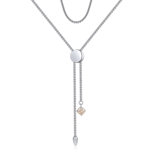[BJ01N0097] Sleek Dual-Layer Y Necklace with Sliding Charm Pendant