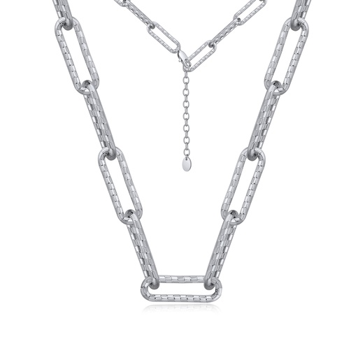 [BJ01N0116] Chunky Geometric Silver Plated Brass Statement Chain Necklace