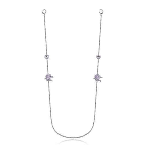 [BJ01N0130] Silver Evil Eye and Hamsa Charm Brass Necklace