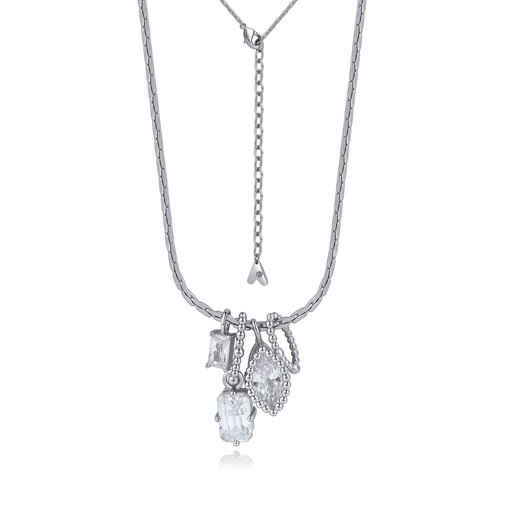 [BJ01N0173] Multi-Stone Cluster Pendant Necklace with Geometric Crystals