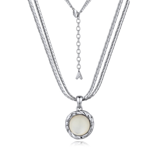 [BJ01N0176] Triple Layer Chain Necklace with Round White Pendant