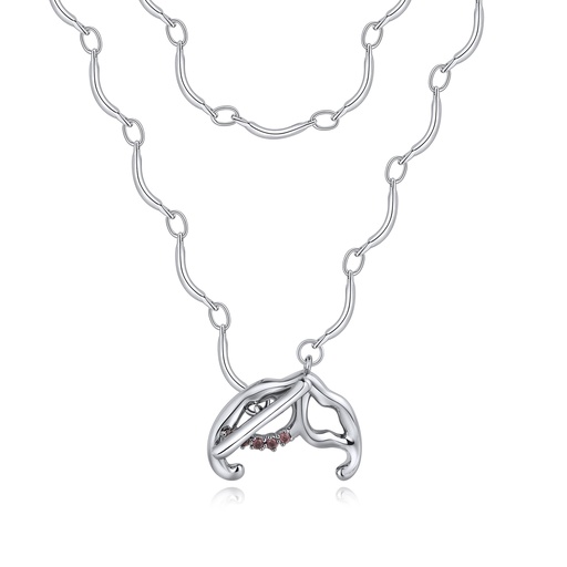 [BJ01N0183] Sculptural silver necklace with abstract orchid-inspired centerpiece