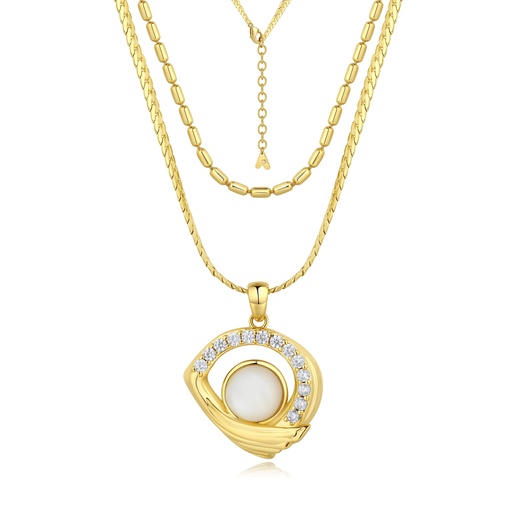 [BJ01N0192-2] Luxurious Gold Layered Brass Necklace with Pearl Centerpiece