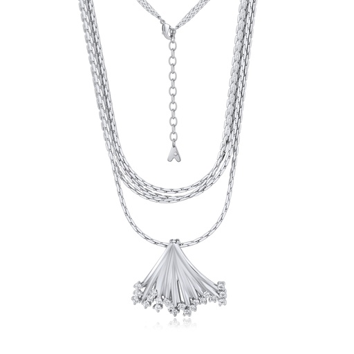 [BJ01N0199] Multi-Layer Silver Brass Necklace with Dazzling Tassel Pendant