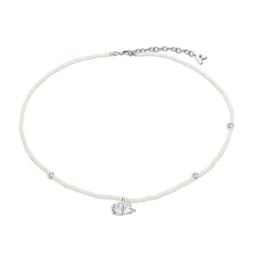 [BJ01N0201] Elegant Beaded Necklace with Silver Shell Charm and Crystals