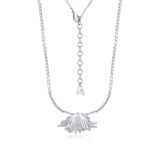[BJ01N0202] Layered Silver Chain Necklace with Radiant Ocean Shell Charm