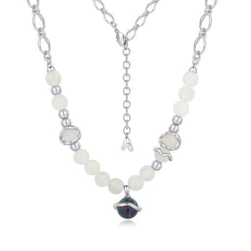 [BJ01N0208] Playful Planet Necklace with Beads and Cosmic Saturn Pendant