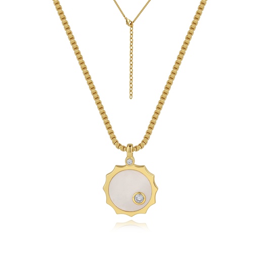 [BJ01N0302] Sun-Inspired Brass Pendant Necklace with White and Gold Accents
