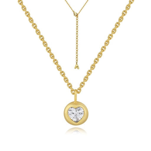 [BJ01N0311] Gold Brass Heart Crystal Pendant Necklace with Simple Chain
