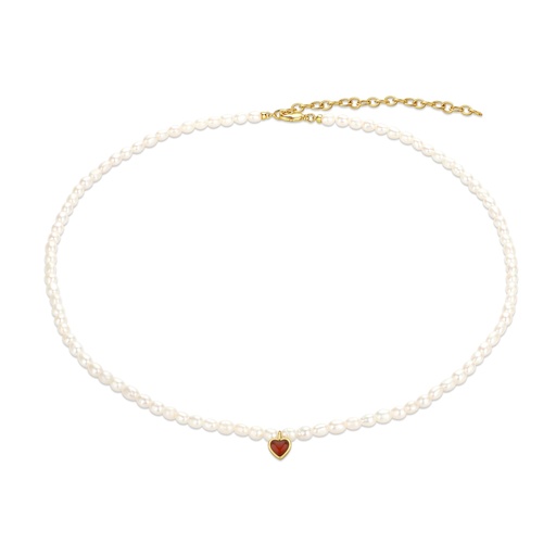 [BJ01N0314] Freshwater pearl choker necklace with red enamel heart charm