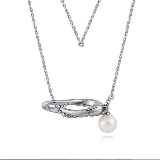 [BJ01N0511-2] Contemporary Open Loop Pearl Drop Pendant Necklace
