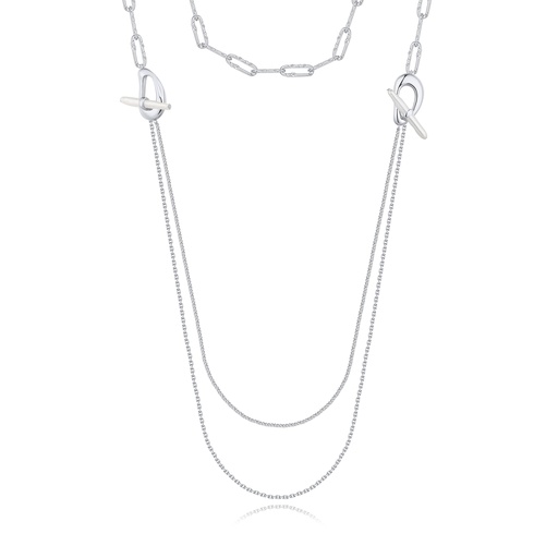 [BJ01N0514] Layered Brass Chain Necklace with Toggle Clasp Detail