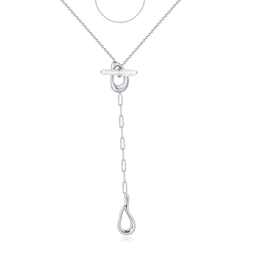 [BJ01N0515] Toggle Lariat Brass Necklace with Pearl and Drop Accent
