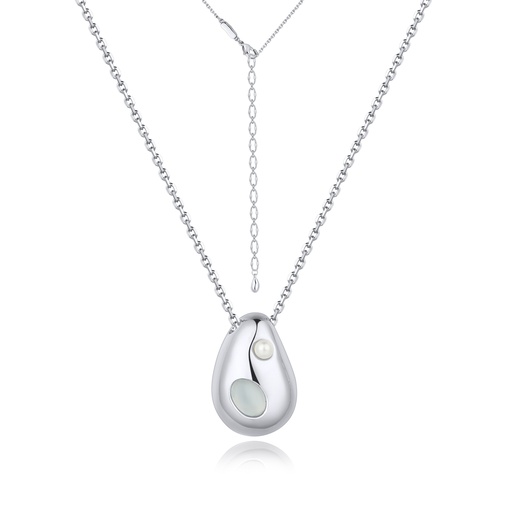 [BJ01N0521] Elegant Teardrop Pendant Necklace with Pearl and Iridescent Accent