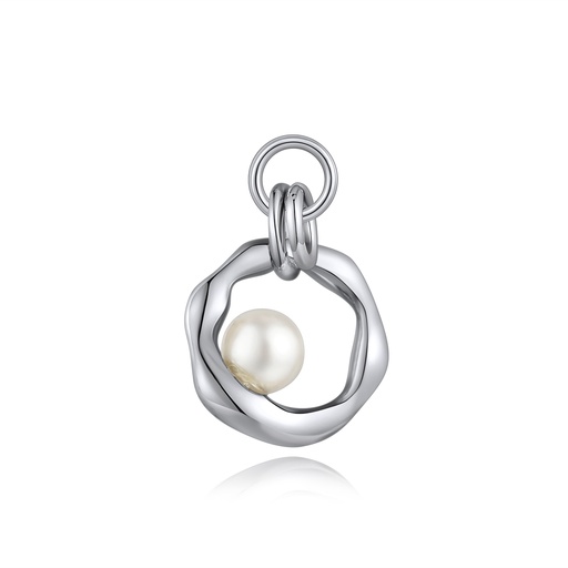 [BJ01P0008] Modern Twisted Circle Charm with Floating Pearl Accent
